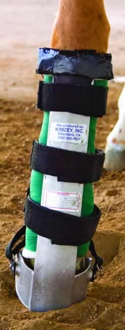 Though more expensive than splints made of household materials, a Kimzey Leg Saver Splint is a great investment for large barns, as it slips on quickly in an emergency.