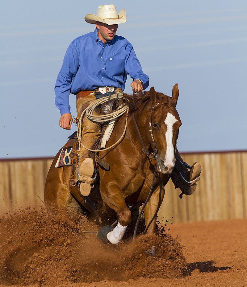 Horse performing reining stops in practicing for ranch versatility