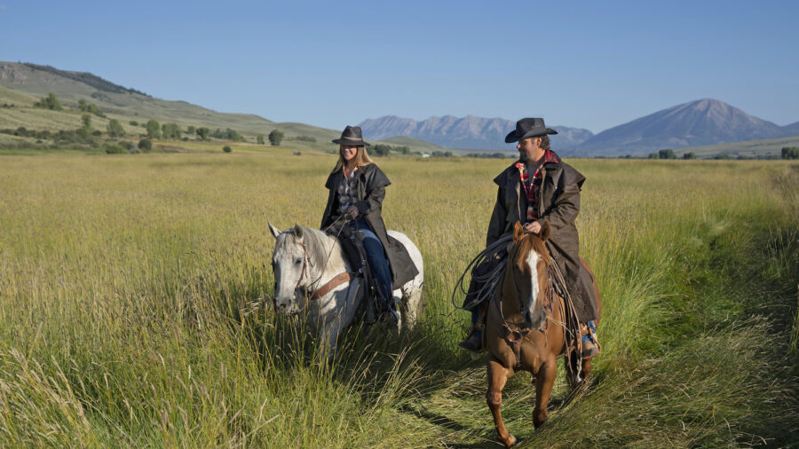 Two horse and Riders with their Outback gear on