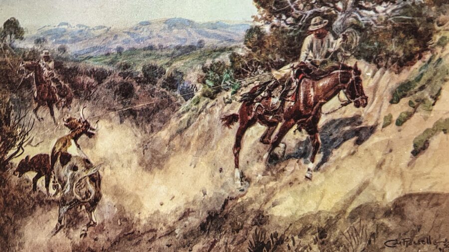 Charles M. Russell artwork titled "Git 'Em Out of There"